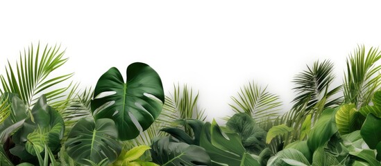 Sticker - tropical palm and jungle leaves arranged on a white backdrop with room for text or other elements in