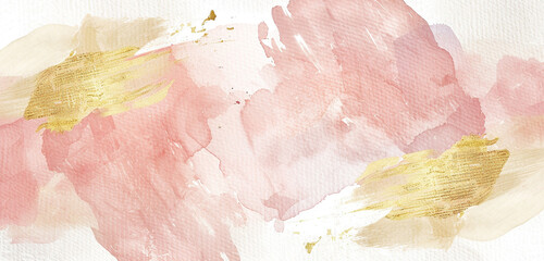 Wall Mural - Sophisticated ivory & blush watercolor brushstrokes with gold leaf.