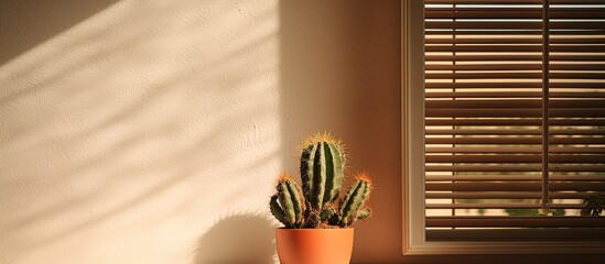 Wall Mural - A cactus displayed near a window creating a tranquil ambiance with copy space image available