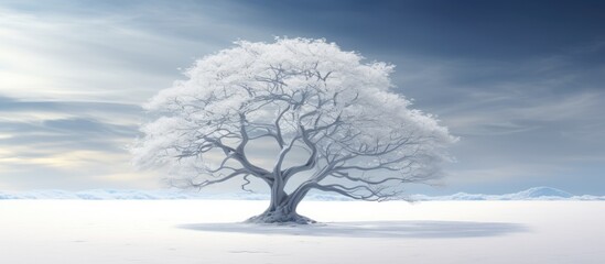 Sticker - the elegant white tree gracefully arching with a serene backdrop for a copy space image