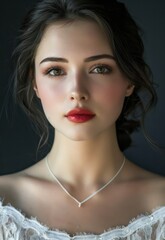 Wall Mural - beauty meets grace in a portrait of a young brunette, her delicate evening makeup accentuating her f