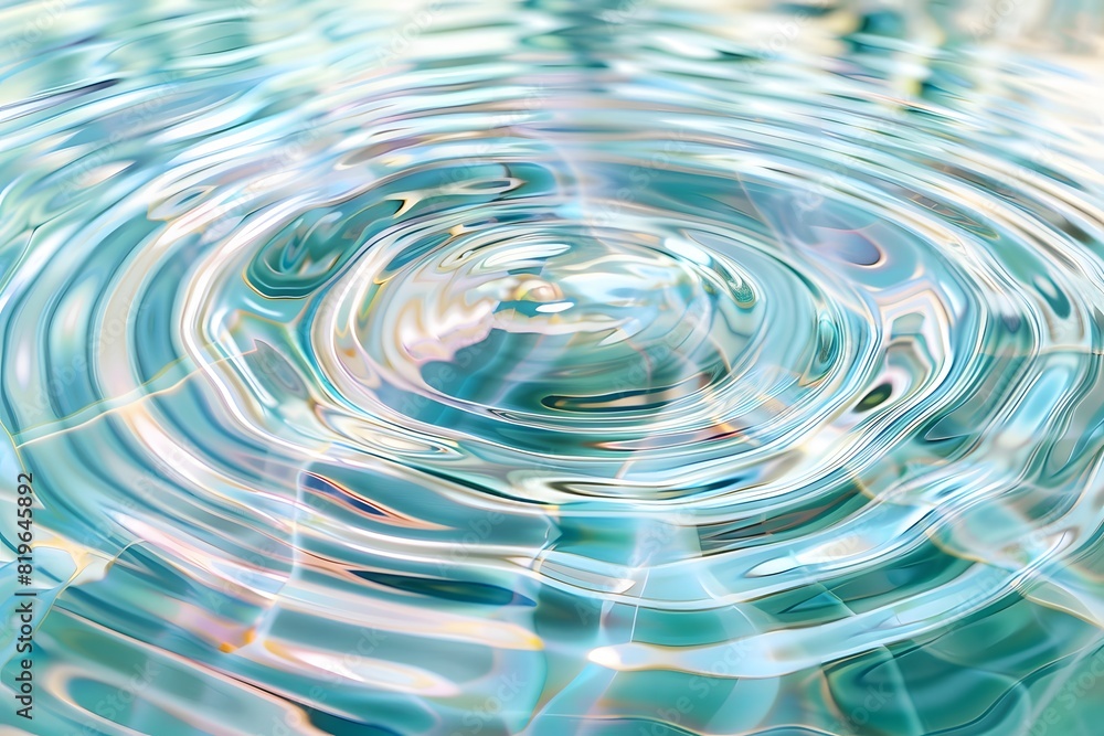 Realistic blue water round wave ripple surface top view caustic drop ...