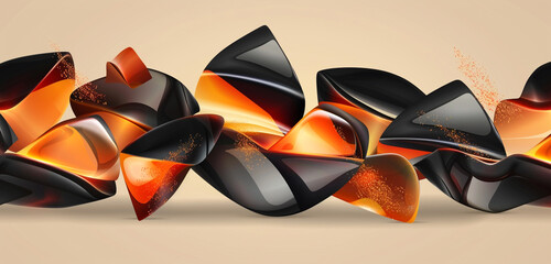 Wall Mural - Angular shapes in glossy black and orange.