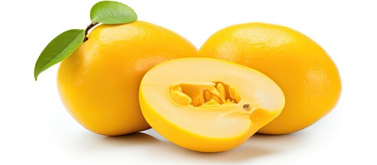 Poster - Canistel fruit also known as Egg fruit or Yellow sapote displayed on a white background with clipping path for copy space image