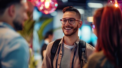 A brand ambassador interacts with customers at a promotional event, embodying the company's values and building brand loyalty through personal connections.