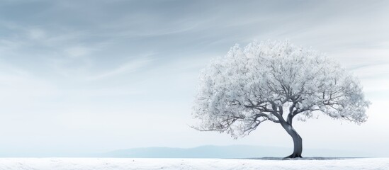 Sticker - the elegant white tree gracefully arching with a serene backdrop for a copy space image