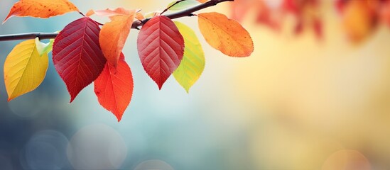 Wall Mural - Vibrant autumn scenery depicting colorful leaves with Indian summer vibes in the background ideal for a copy space image