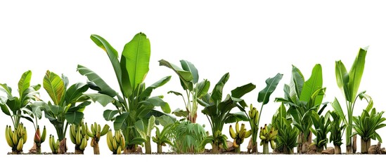 Sticker - collection of banana trees isolated on white background for garden design with copy space image econ
