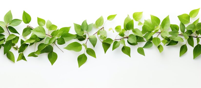 Green leaves against a white backdrop with copy space image available