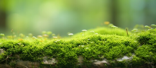 Wall Mural - Soil background with lush green moss providing a natural look with copy space image