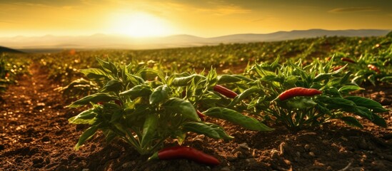 Poster - Thriving chili farming with high commercial potential appears fertile when nurtured properly with a compelling copy space image