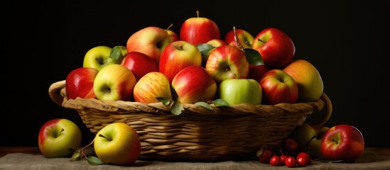 Wall Mural - basket with red green and yellow apples showcasing a copy space image
