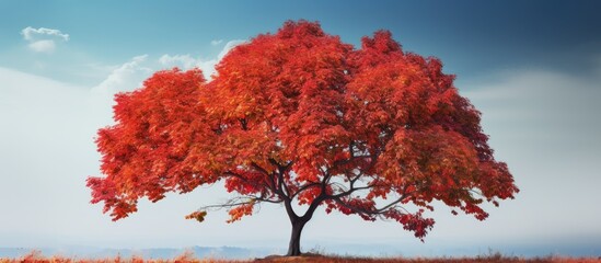 Wall Mural - Vibrant autumn tree with ashberry berries displaying the bright colors of nature perfect for a copy space image