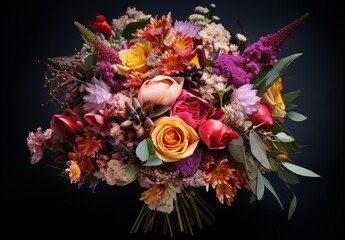 Wall Mural - colorful bridal bouquet with a lot of flowers, in the style of saturated palette
