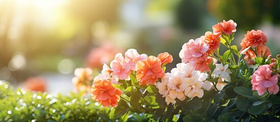 Canvas Print - Beautiful flowers and plants in the garden with selective focus creating a blurred background for a copy space image