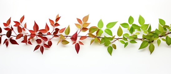 Sticker - Isolated red and green leaves on a white background with copy space image