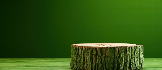 Wall Mural - A photo showing a tree stump on a green background isolated with copy space image