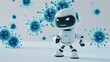 © CatNap Studio - Cute Antivirus Robot Happily Deleting Viruses on White Background