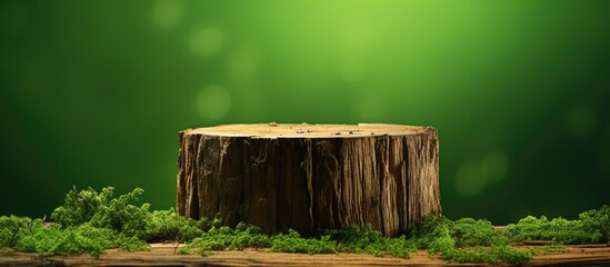 Wall Mural - A photo showing a tree stump on a green background isolated with copy space image