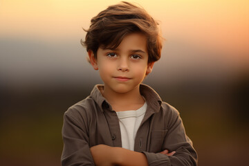 Little brunette kid at outdoors