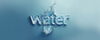 © sizsus - wide banner of water liquid h2o or ice text work in pure transparent flowing ripples and splashes, pure drinking water or ice frost cold aqua as poster effect design