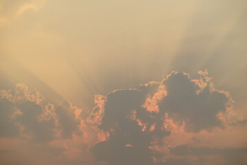 Wall Mural - Beautiful vanilla sky and clouds with sunlight before sunset, Nature background