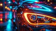 © Atthasit - A close-up view of a car's headlights, featuring intricate neon detailing that adds a touch of personality.