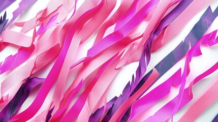Wall Mural - A composition of brightly colored paper strips, including shades of pink and purple, all with dramatically torn edges, isolated on white. 32k, full ultra HD, high resolution
