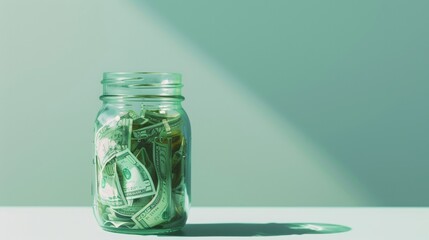 a jar of savings with money inside, white background