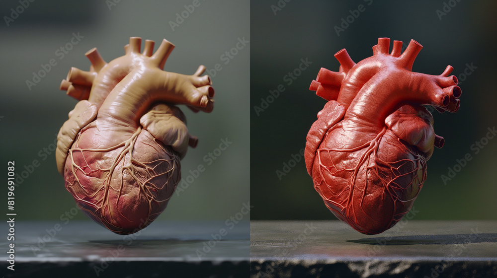 A side-by-side comparison of a real heart and a digital heart model ...