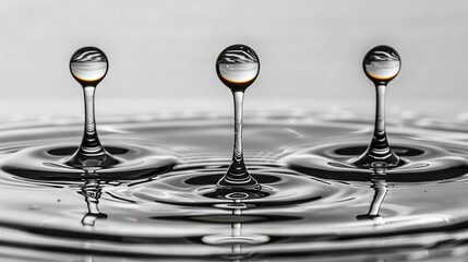 Wall Mural -   A trio of spoons hovers above a tranquil pool, with a solitary droplet cascading from its surface