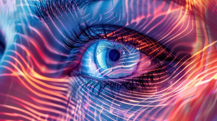 Wall Mural - futuristic digital eye wave lines pattern with a vibrant color scheme, perfect for adding a high-tec