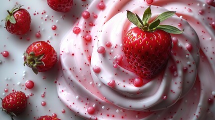 Wall Mural -   A white cake sits atop a strawberry, adorned with frosting and sprinkles