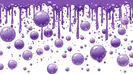 Wall Mural -   Bubbles cluster on white-purple backdrop with water droplets below