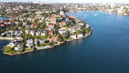 Wall Mural - Aerial drone view of harbour side suburb of Point Piper in East Sydney, NSW, Australia on a sunny morning in May 2024 