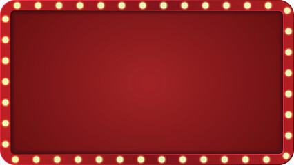 Wall Mural - retro light box frame border with 16:9 aspect ratio, red shining marquee banner for web, presentatio