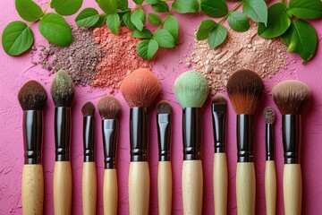 Beauty cosmetic makeup product layout Fashion woman make up brushes Stylish design background Creative fashionable concept Cosmetics make-up accessories collection, top view