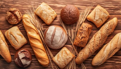 Wall Mural - Organic Bakery Scene: Fresh White Wheat Loaf and French Baguette on a Wooden Board