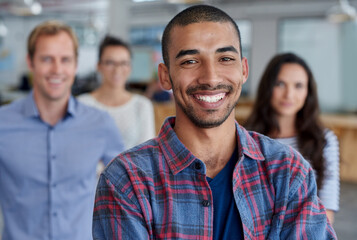 Leinwandbilder - Business people, portrait and colleague leadership as startup entrepreneur, about us or confidence. Men, women and designer team for creative project or agency campaign, workforce or collaboration