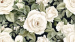 © Kultawatch - Sophisticated seamless pattern of watercolor white roses and detailed leaves, set against a gentle, muted backdrop for a classic and refined look