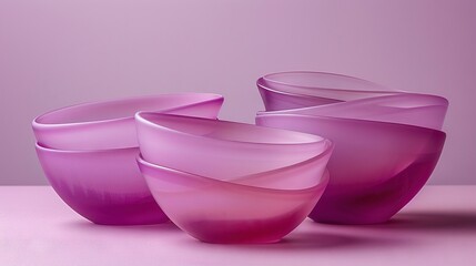 Wall Mural -   Group of purple vases sit on pink surface with purple wall background