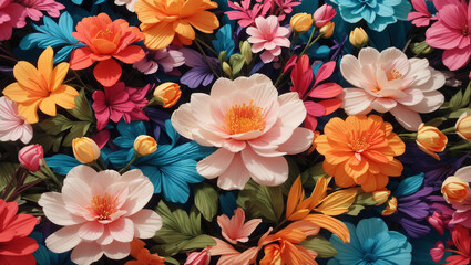 Wall Mural - a variety of colorful flowers made of paper.