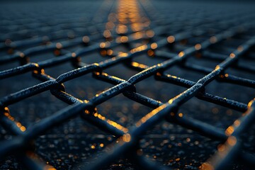 Sticker - Metal grate silhouette with setting sun behind