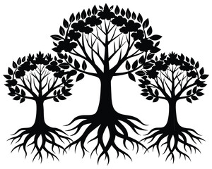 Wall Mural - Tree with roots silhouette vector image