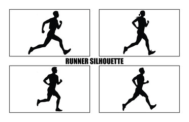 Run. Running men and women, vector set of isolated silhouettes