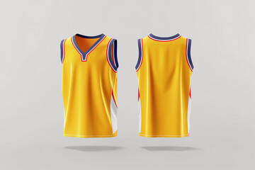 yellow basketball jersey template for team club, jersey sport, front and back, sleeveless tank top shirt