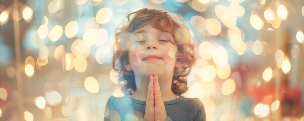 A child closing their eyes while making a wish