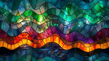 Wall Mural - Stained glass captures the mesmerizing look of the Northern Lights Seamless Pattern