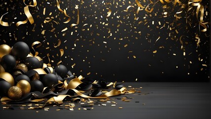 Chic Confetti Celebration Background in Black and Gold. Concept: Confetti, Black and Gold, Elegant, Background, Celebration