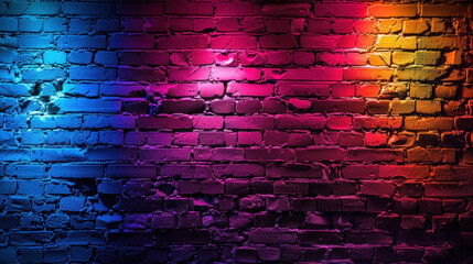 Wall Mural - Old brick wall, neon colorful design for wallpaper background illustration, Empty Scene Neon Light Background